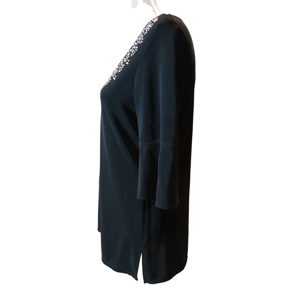 Susan Graver Style Liquod knit Black Embellished Scoop Neck 3/4 Sleeve Top XS - Picture 5 of 12